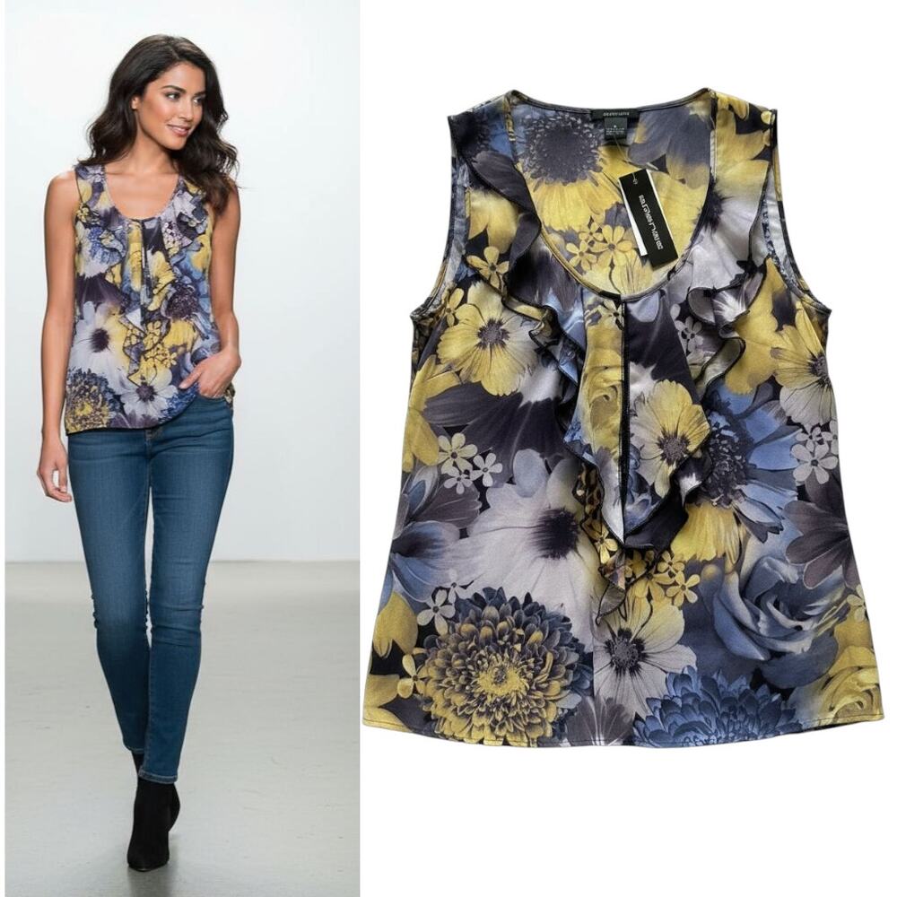 Spence Sleeveless Blouse Women's Size M Multicolor Ruffled Floral Print Top